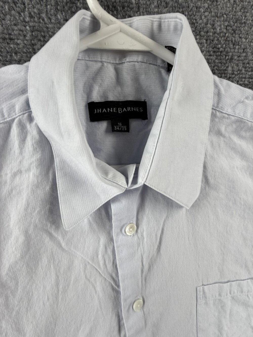 Jhane Barnes Point 16 34/35 Cotton Blue Pocket Solid Men Shirt Button Up Adult - Picture 2 of 10